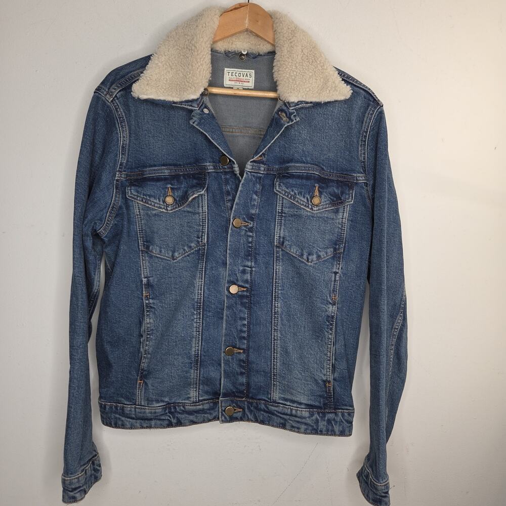 Tecovas Denim Jacket Mens M Shearling Collar Trucker Western Jean Blue Western